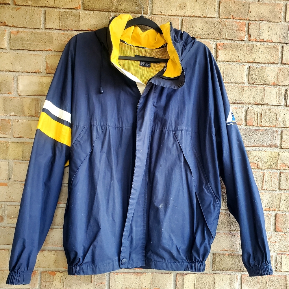 1990s Nautica Navy/Yellow Jacket with roll up hood Men's size Large Colo…